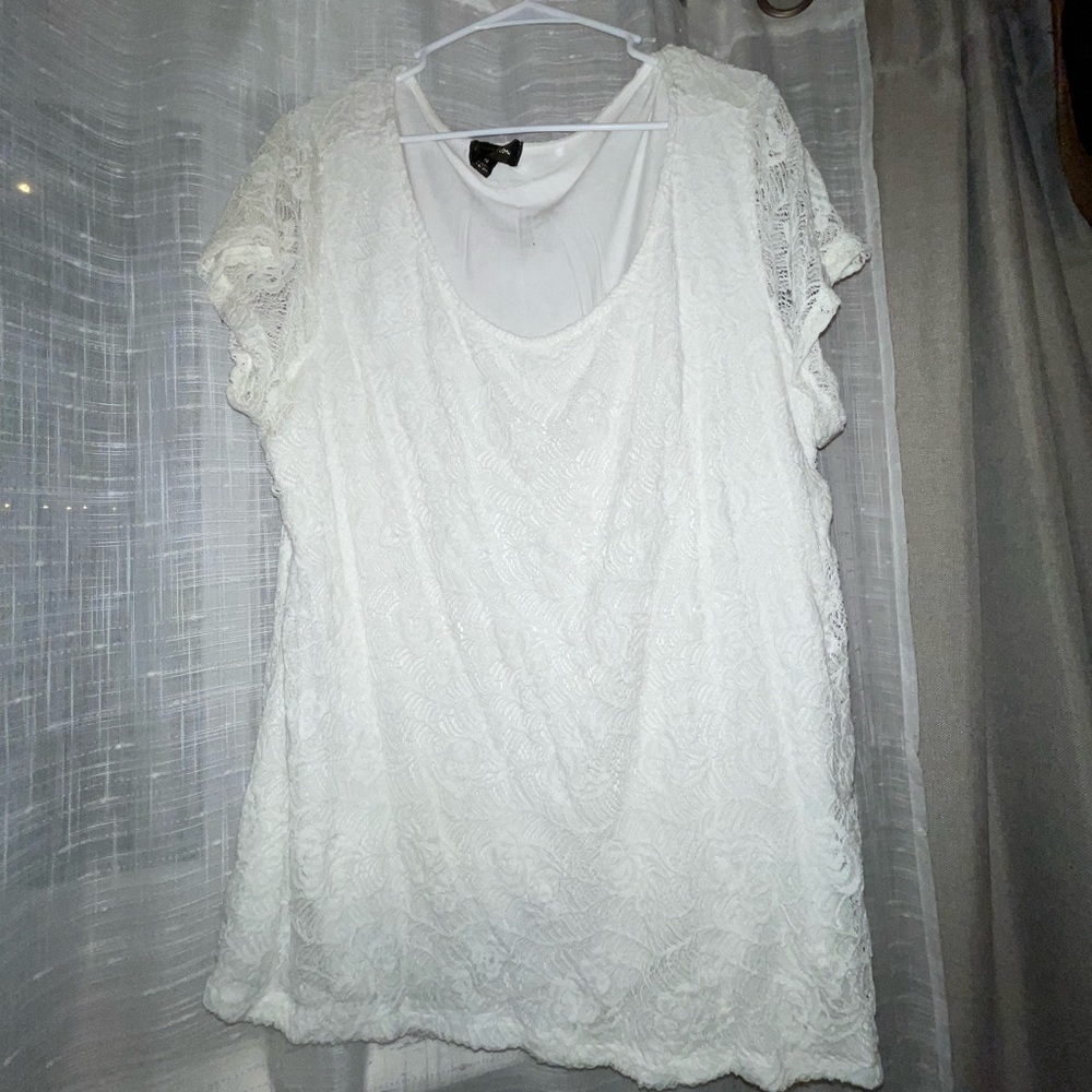 Plus size white lace top